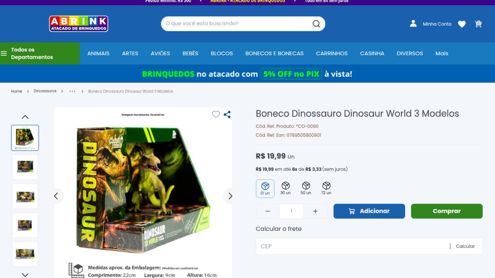 Página de produto com preço por unidade e display